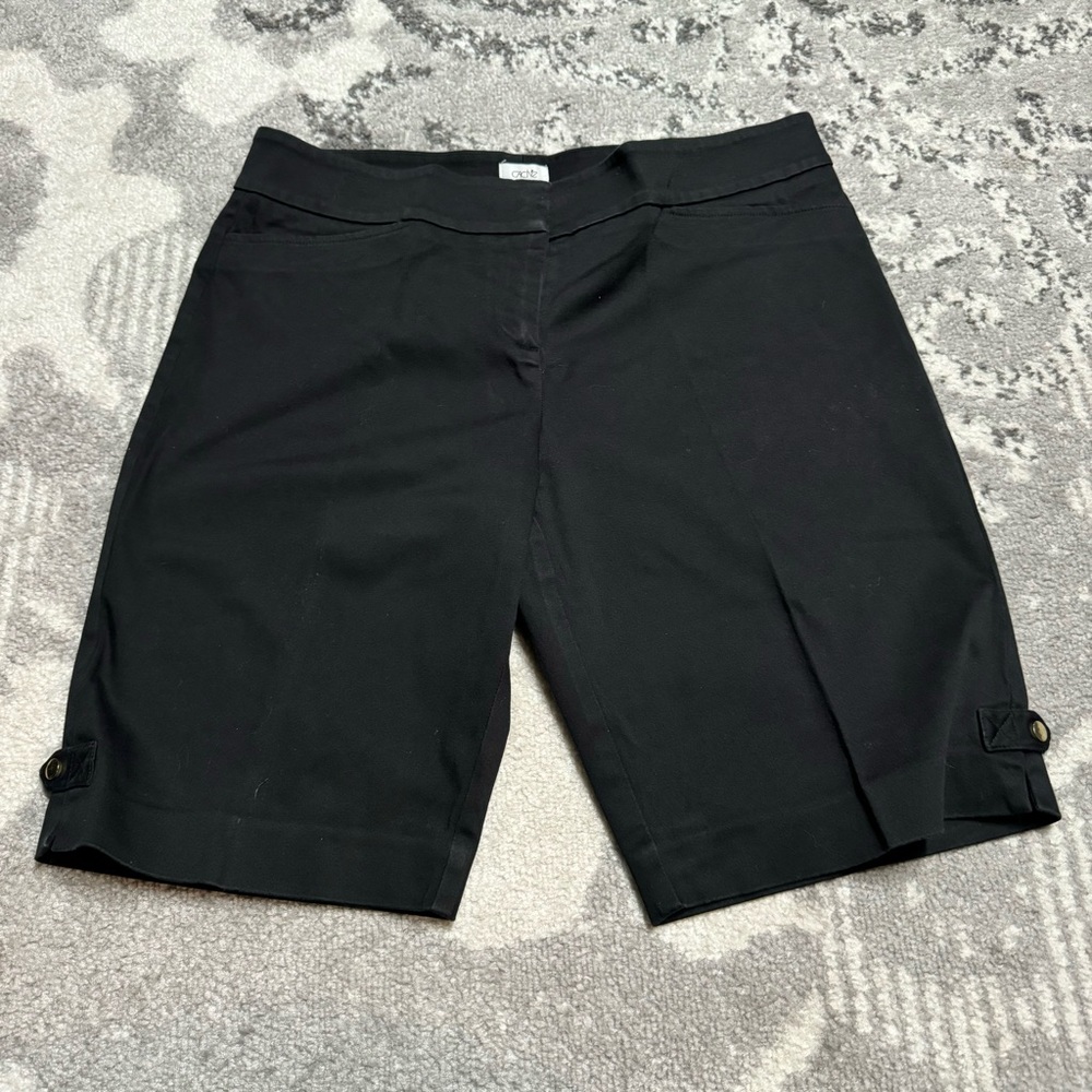Cache Black Dress Bermuda Shorts with Gold Button Accent